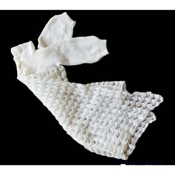 New Hand Crocheted Christening Infant Girl Buttons Long Sleeves Asymmetr… - Picture 10 of 12